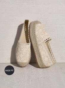 SHUZIA Wide-Fit Women's Fashionable Handmade Mesh& Jute Sole Lightweight Comfortable Vintage Style Espadrilles With Thick Sole And Stitching Details - Beige - View 4