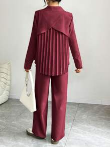 Chiquease Set de 2 piezas de mujer de manga larga plisado, semiformal y casual - Burdeos - Ver 4