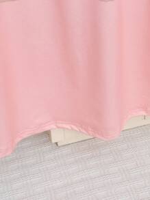 女童柔软舒适针织连衣裙，可爱小熊印花，蓝色蝴蝶结，毛绒 3D 贴花，粉色圆领长裙，睡衣套装 - 粉色 - 查看 7