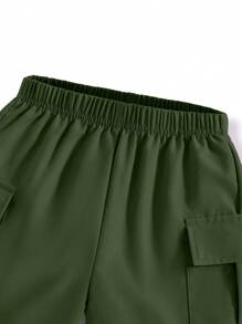 SHEIN Bộ 2 món áo thun tay ngắn màu đen in hình ô tô thời trang mới cho bé trai mùa hè và quần short màu trơn - màu đen - Xem 4