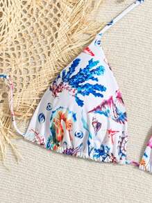 Swim Vcay Plus Size Women Plant Printed Sexy Halter Necktop, Summer Beach - Multicolor - View 3