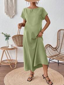 SHEIN Solid Color Knitted Loose Maternity Dress - Green - View 6