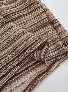 SHEIN Swim Curve Plus Size Women's 3pcs Swimsuit Set, Striped Tie-Front Tankini Top With Triangle Cups & High Cut Shorts Bottom Plus Cover Up, Sexy Beach Vacation For Summer