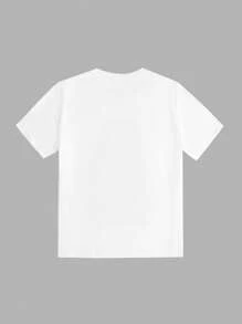 SHEIN Sparklyn 2 件青少年女孩休闲图案印花圆领短袖 T 恤和宽松工装裤套装，时尚日常穿着，军绿色 - 粉色 - 查看 4