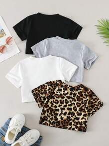 SHEIN 少女纯色圆领短袖短款T恤 - 彩色 - 查看 2