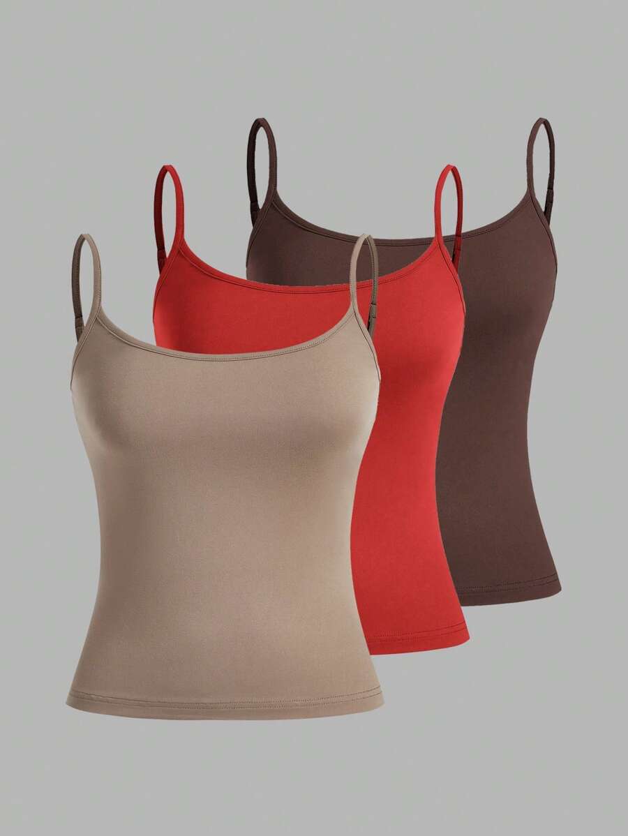 SHEIN EZwear 3 件套女士吊带背心短款上衣，性感修身，适合夏季