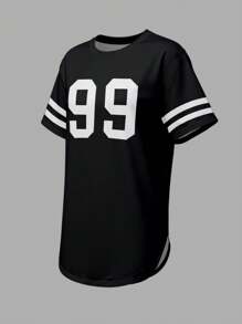 Maweii 大码女式休闲数字条纹印花T恤上衣 - 彩色 - 查看 5