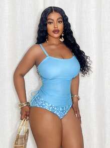 SHEIN Swim Curve Plus Size Women 2Pcs Fashion Solid Color Spaghetti Strap Bow Drawcord Backless Bikini Set For Summer Beach Vacation - Multicolor - View 4