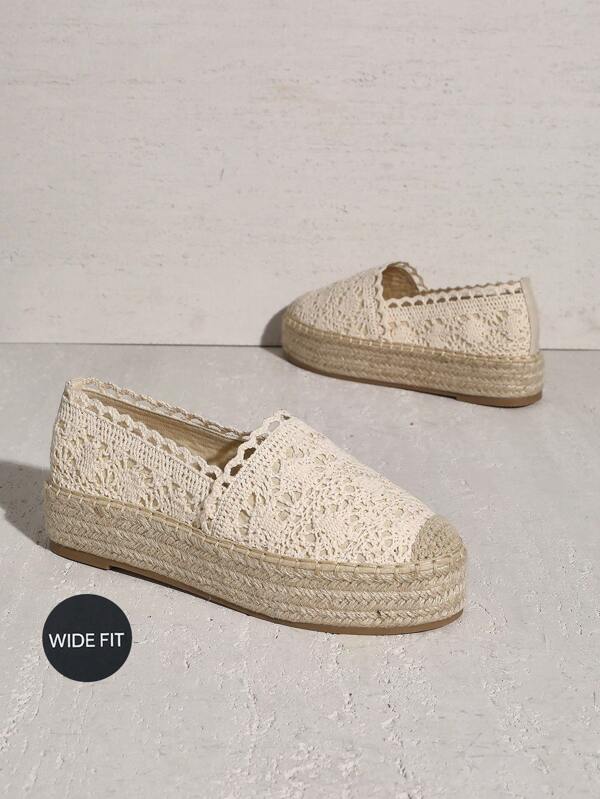 SHUZIA Espadrillas alla moda e comode con ampia vestibilità, realizzate a mano in rete e suola in iuta, di stile vintage, con suola spessa e dettagli in cuciture