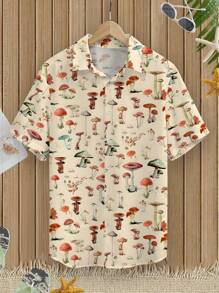 Manfinity RSRT Men's Mushroom Print Button-Down Short Sleeve Shirt, Summer - Multicolor - View 1
