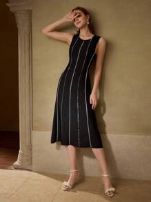 MOTF PREMIUM VESTIDO CON RIBETE DE PERLAS FALSAS Y APLICACIONES DE CONTASTE