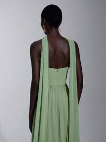 SHEIN Belle Elegant romantisches grünes Chiffon-Gewebe 3D Schleife Schulter ausgestellt A-Linie Party Brautjungfern Kleid - Grün - Übersicht 7