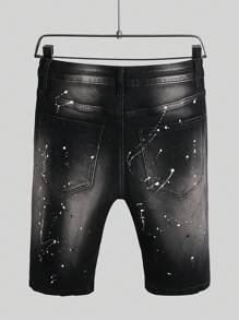 Manfinity Homme Men's All Over Print Distressed Pocket Casual Denim Shorts Men S Designer Jeans Ripped Jean Shorts Men Tropical Street Hang Out, Emo Style - Dark Grey - View 2