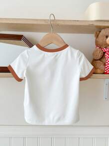 SHEIN 休闲可爱水豚印花圆领短袖T恤，适合年轻女孩，柔和的色调，轻松舒适，休闲夏季上衣 - 彩色 - 查看 3