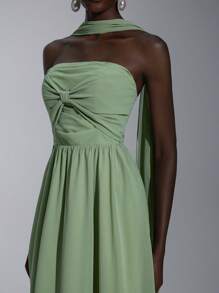 SHEIN Belle Elegant romantisches grünes Chiffon-Gewebe 3D Schleife Schulter ausgestellt A-Linie Party Brautjungfern Kleid - Grün - Übersicht 4