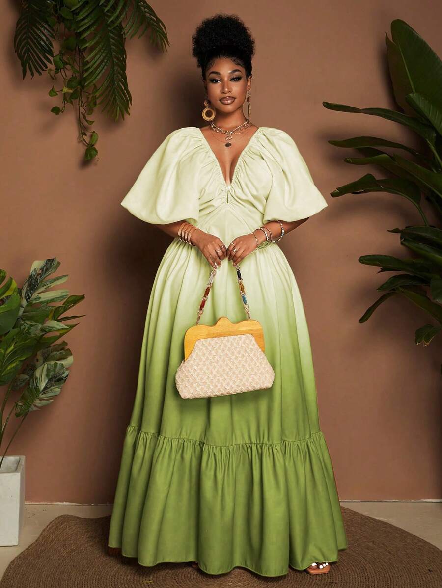 Maweii 大码优雅渐变色连衣裙，度假风格 - 彩色 - 查看 1