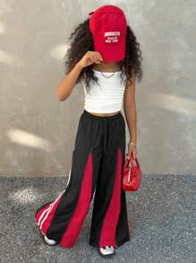 Coolane Kids Tween Girl 春夏街头风红色宽松高腰阔腿裤