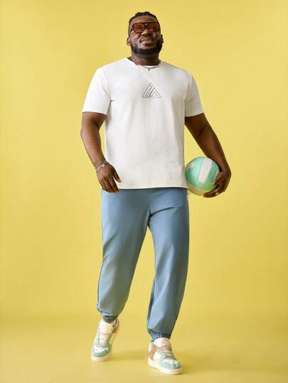 EASEVO 男士大碼幾何圖案短袖t恤和長褲休閒2件套裝