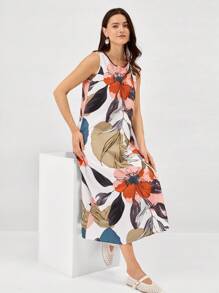 Miaspire 女式热带花卉印花休闲长款夏季连衣裙