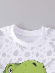 GraphicGems 3pcs/Set Toddler Boys Cartoon Dinosaur Print T-Shirt & Shorts Set, With Different Adorable Dinosaur Head Graphic Tees And Dinosaur Pattern Shorts, Lightweight Casual Outfit Suitable For Spring/Summer Baby Clothes For Boys - Multicolor - View 3