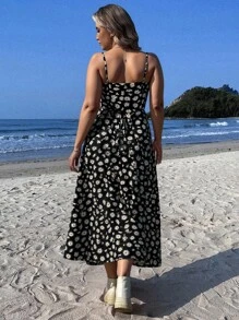 SHEIN EZwear Váy Maxi Chữ A In Hoa Cúc Họa Tiết Hoa Cúc Đơn Giản, Đa Năng, Thoải Mái, Dịu Dàng, Mùa Hè, Dây Đeo Spaghetti, Hở Lưng, Cạp Cao, Thích Hợp Đi Chơi, Mùa Xuân/Hè - Nhiều màu - Xem 6