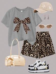 SHEIN 2pcs Tween Girls' Casual Minimalist Short Sleeve Top And Shorts Set, Suitable For Summer - Multicolor - View 3