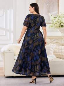 Modelyn 大码女式夏季全印花V领短袖连衣裙 - 彩色 - 查看 3