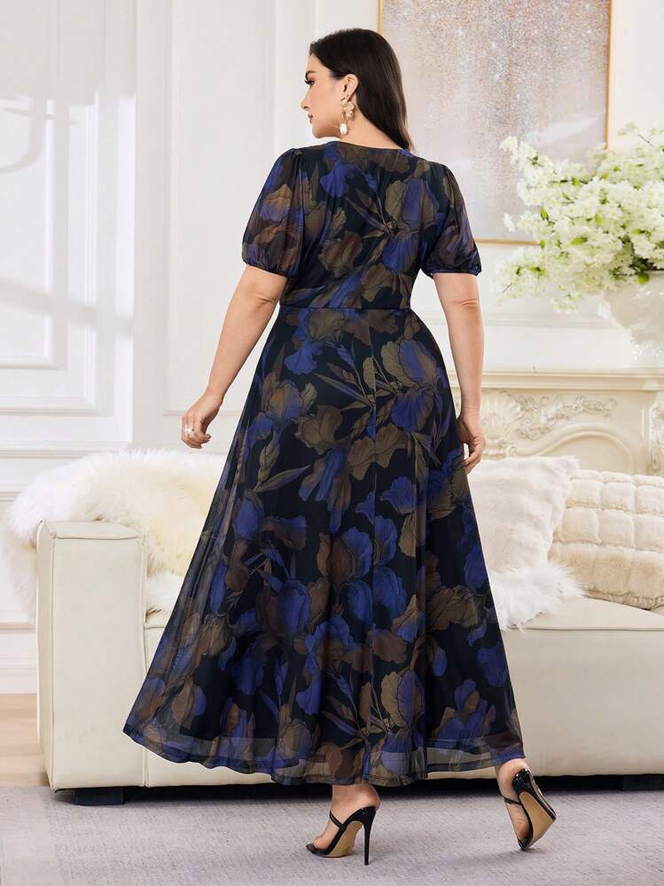 Modelyn Plus Size Women Summer All-Over Print V-Neck Short Sleeve Dress - Multicolor - View 3