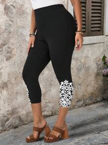 EMERY ROSE Große Größen Capri Leggings mit Spitzenbesatz, schmale Passform für den Sommer