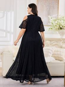 Modelyn Đầm ren trễ vai tay ngắn thanh lịch cho nữ cỡ lớn - màu đen - Xem 2