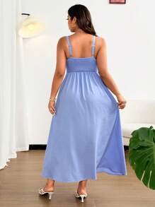 Vionelle Váy Maxi Xòe Buộc Nơ Màu Trơn Thanh Lịch Cỡ Lớn Cho Nữ, Thích Hợp Đi Biển, Tiệc Tùng, Hẹn Hò, Lễ Hội Âm Nhạc, Xuân/Hè, Đa Năng & Phong Cách - Màu xanh lam - Xem 4