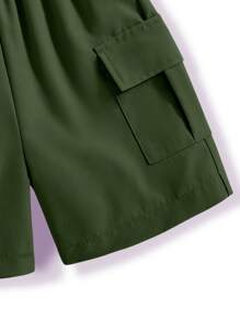 SHEIN Bộ 2 món áo thun tay ngắn màu đen in hình ô tô thời trang mới cho bé trai mùa hè và quần short màu trơn - màu đen - Xem 3