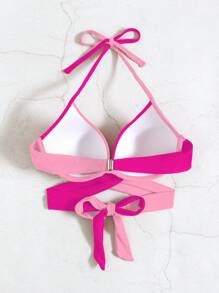 SHEIN Swim Áo bikini màu hồng thời trang quấn chéo màu tương phản, nâng ngực kèm vòng thép cho kỳ nghỉ hè trên bãi biển - Nhiều màu - Xem 3