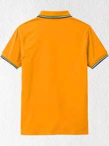 Men's Casual Contrast Trim Polo Shirt With Shield Logo, Suitable For Summer - Yellow - View 2