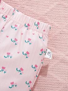 2 piezas Conjunto de pantalones cortos y blusa de manga corta informal y minimalista para bebé niña, color rosa claro - Rosa - Ver 3