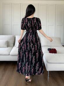 Modelyn Váy in hoa lãng mạn thời trang dành cho nữ, thích hợp cho kỳ nghỉ - màu đen - Xem 5
