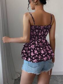 Elenzga Áo ba lỗ in hoa thanh lịch lãng mạn mùa hè cho nữ - Nhiều màu - Xem 2