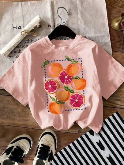 Chiquease Women Lemon Plant Graphic Round Neck Short Sleeve T-Shirt, Summer