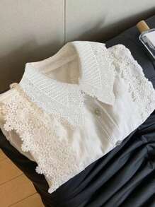 Franclia Fashionable Contrast Lace Short Bubble Sleeve Shirt, Elegant & Youthful Design For Women In Summer