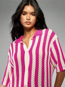 MISSGUIDED 复古风钩针针织纽扣开衫衬衫夏季度假装沙滩装罩衫泳池边上衣 - 粉色 - 查看 3