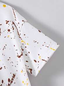2 Piezas/Set Camiseta blanca de estampado de graffiti y pantalones cortos negros holgados para niños jóvenes, conjunto de dos piezas adecuado para primavera y verano, apropiado para la vida diaria, deportes, campus, reuniones, festivales, actuaciones, fotografía y temporada de regreso a clases. - Multicolor - Ver 4