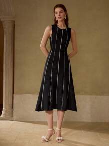 MOTF PREMIUM VESTIDO CON RIBETE DE PERLAS FALSAS Y APLICACIONES DE CONTASTE