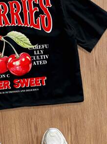 Manfinity Joysei Áo sơ mi nam ngắn rộng rãi họa tiết quả anh đào cổ điển, phù hợp cho mùa hè - màu đen - Xem 3