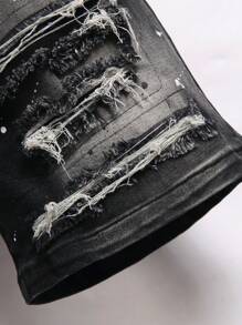 Manfinity Homme Men's All Over Print Distressed Pocket Casual Denim Shorts Men S Designer Jeans Ripped Jean Shorts Men Tropical Street Hang Out, Emo Style - Dark Grey - View 7