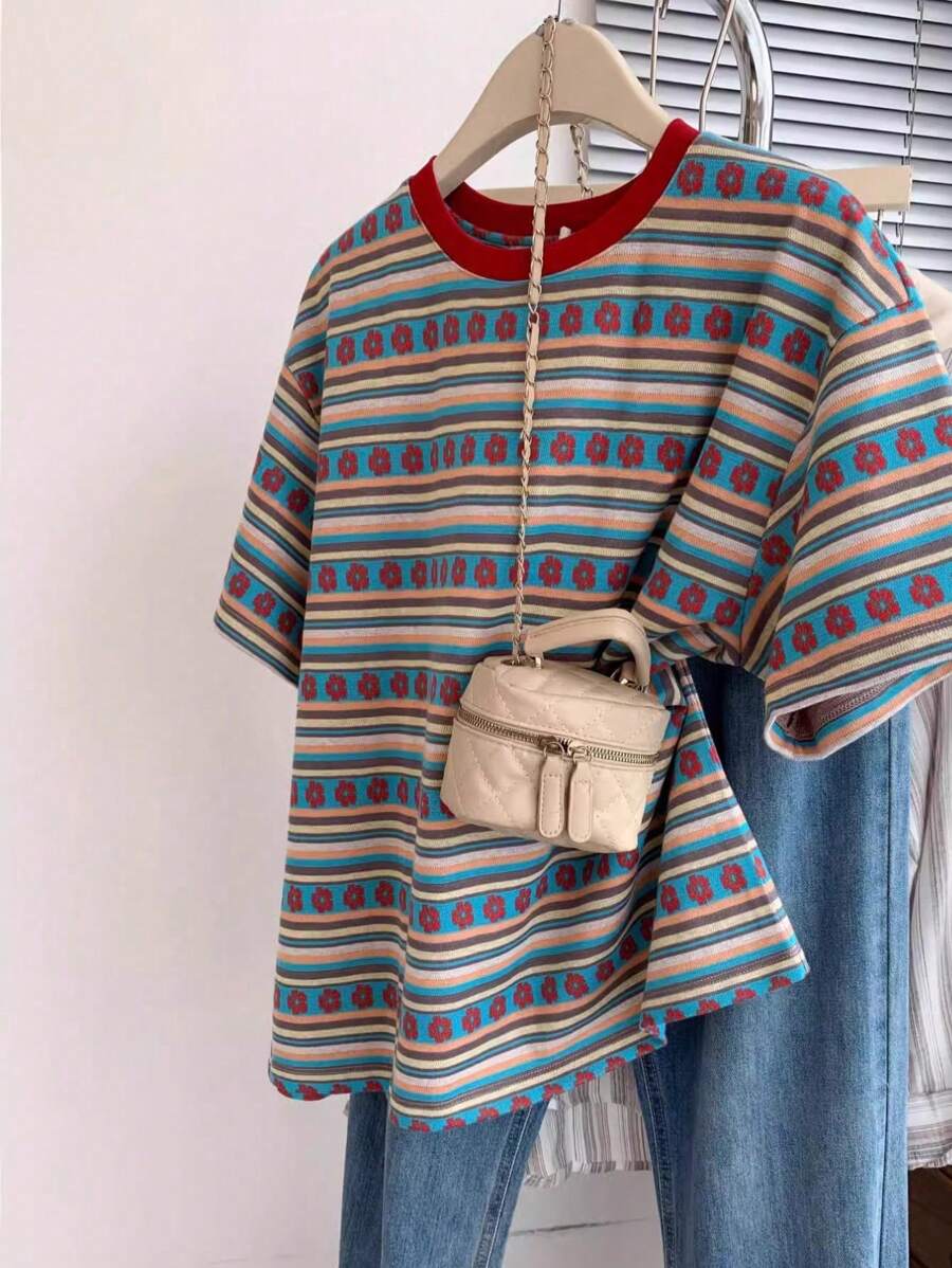 INAWLY Plus Size Women's Round Neck Printed T-Shirt - Casual Round Neck Top - Lightweight T-Shirt Suitable For All Seasons