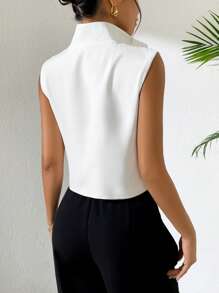 Rafferiza 女士纯色无袖衬衫，简约时尚，适合夏季 - 白色 - 查看 2