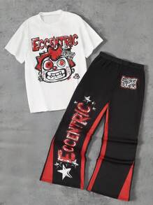 SHEIN Teen Boys Casual Cool Comfortable Long Sleeve Hoodie And Long Pants - Black - View 1