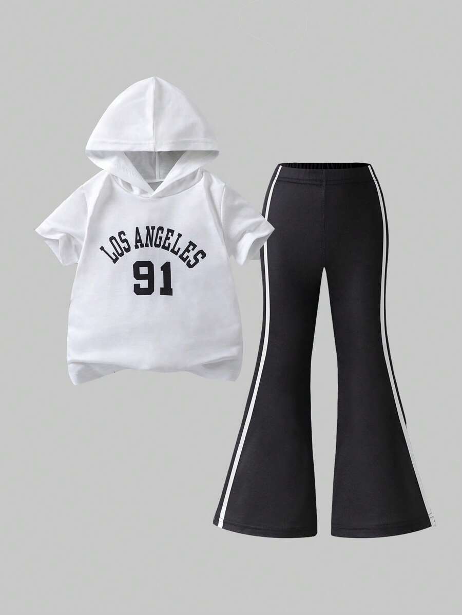 SHEIN 2 件套年轻女孩休闲简约短袖上衣和长裤套装