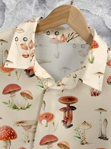 Manfinity RSRT Men's Mushroom Print Button-Down Short Sleeve Shirt, Summer - Multicolor - View 6