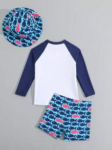 Young Boy Fashion Raglan Sleeve Swimsuit For Summer - Multicolor - View 2